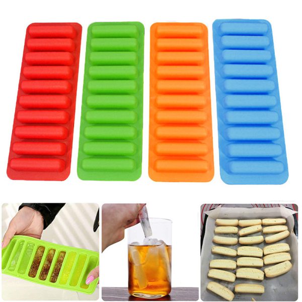 Two 10 Hole Finger Shape Cylinder Silicone Ice Cube | 10 Grids Stick Shape Ice Tray Non-stick