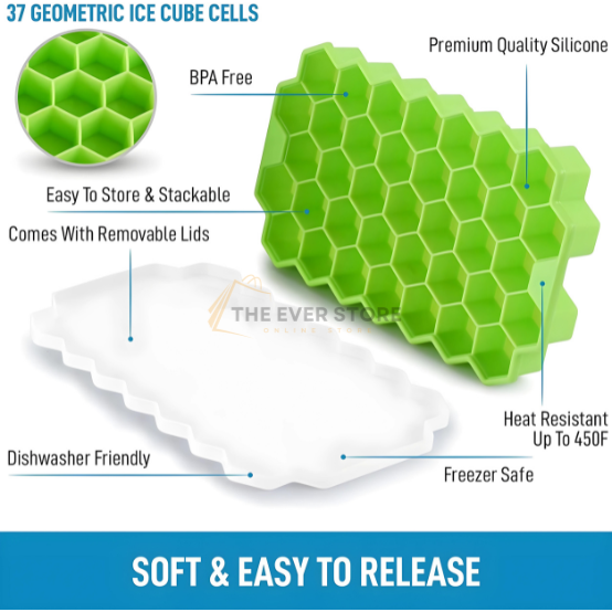 Two Honeycomb Shape Silicone Ice Cube Trays with Lid