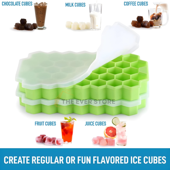 Two Honeycomb Shape Silicone Ice Cube Trays with Lid