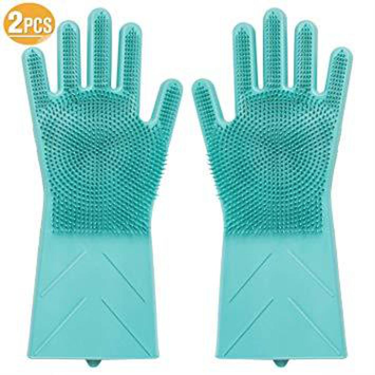 Reusable Magic Dish Washing  Silicone Gloves With Scrubber | Dishwashing Gloves