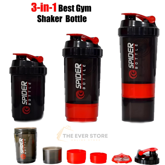 Spider Protein Shaker Bottle | Multipurpose Gym Water Bottle with Pill and Protein Powder Storage -500 ML