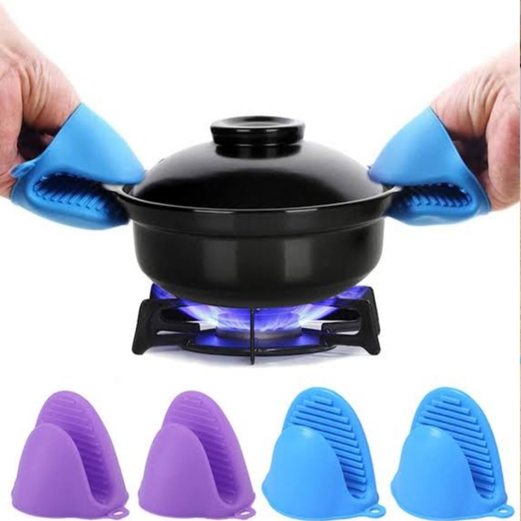 Silicone Heat Resistant Pot Holders  | Insulation Non-Stick Anti-slip Pot Bowel Holder Clips | Baking Oven Mitts-Pair