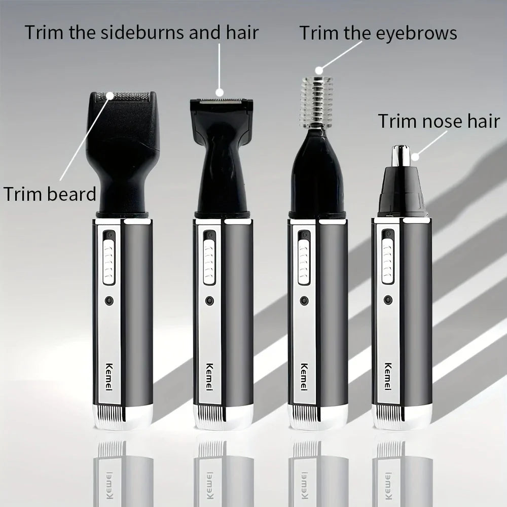 Kemei 4-in-1 Professional Grooming Kit | USB Rechargeable Nose & Ear Hair Trimmer, Beard and Eyebrow Razor