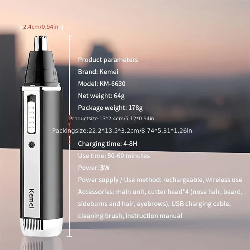 Kemei 4-in-1 Professional Grooming Kit | USB Rechargeable Nose & Ear Hair Trimmer, Beard and Eyebrow Razor