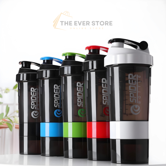 Spider Protein Shaker Bottle | Multipurpose Gym Water Bottle with Pill and Protein Powder Storage -500 ML