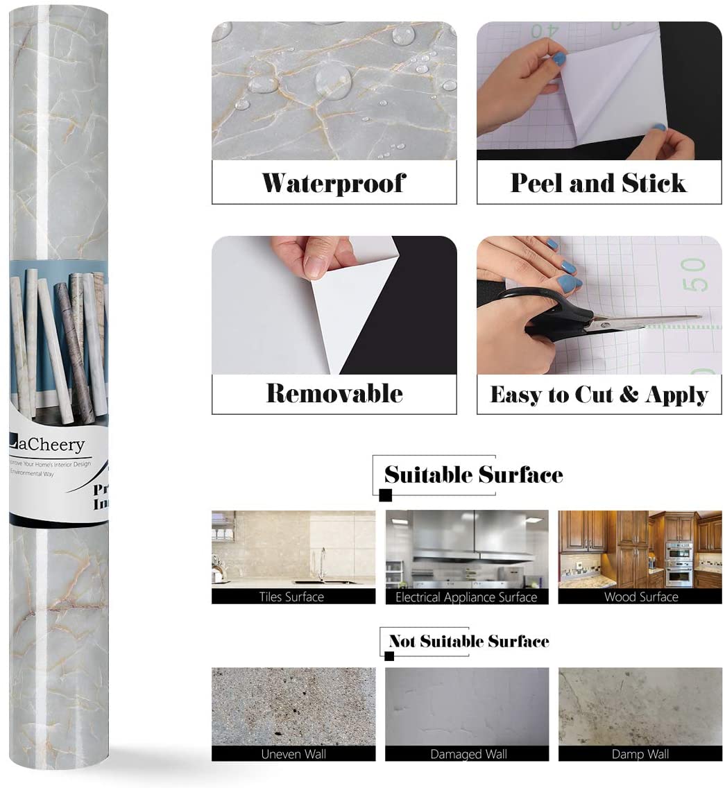 60x200cm Waterproof Heat Resistant Self Adhesive Anti Oil Kitchen Wallpaper | Marble Sheet for Kitchen