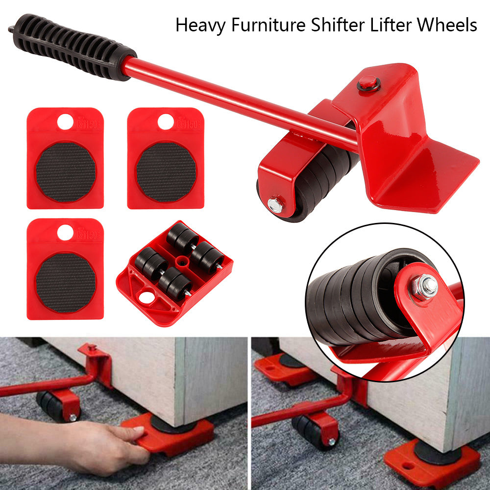 5 in 1 Heavy Furniture Moving Tool Set | Rolling Wheel Corner Mover | Heavy Furniture Shifter Lifter Tool