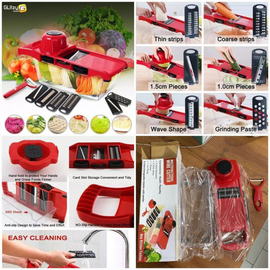 Multifunctional Vegetable Cutter | 10 in 1 Mandoline Chopper 6 Interchangeable Blades With Peeler