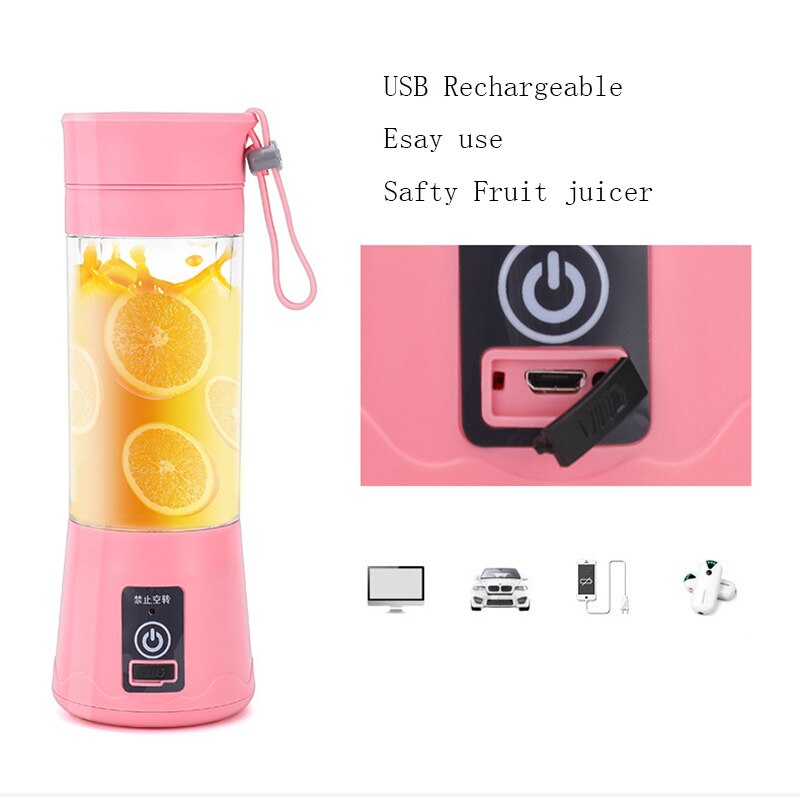 Portable USB Rechargeable Juicer Blender with 6 Blades - Portable Mixer